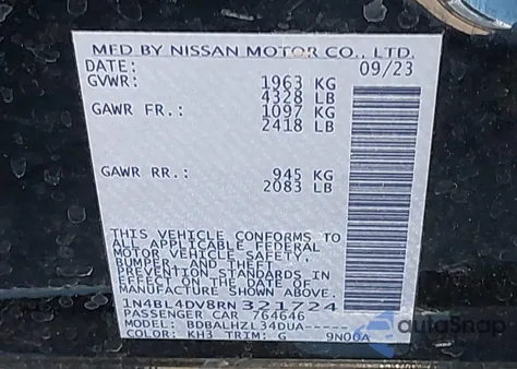 2024 Nissan Altima Sv Fwd from USA, damaged, VIN 1N4BL4DV8RN321724